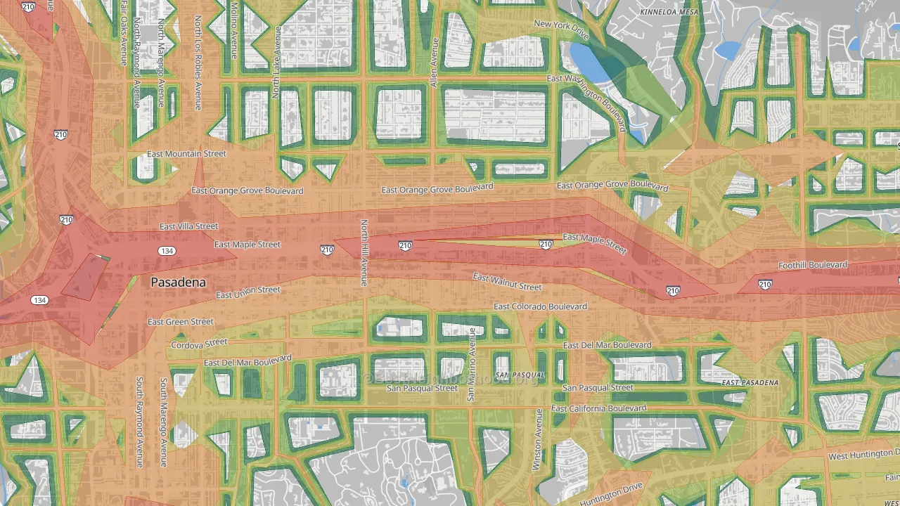 Mid Central, Pasadena, CA Map of Noise Levels in Mid Central