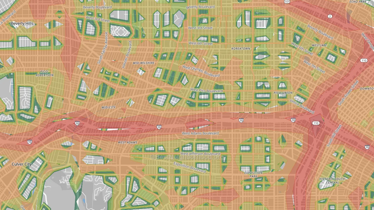 Mid City, Los Angeles, CA Map of Noise Levels in Mid City