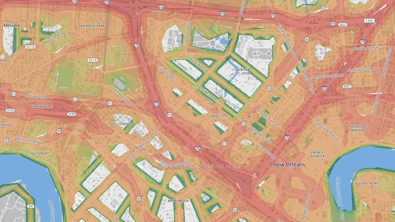 Mid-City, New Orleans, LA Map of Noise Levels in Mid-City