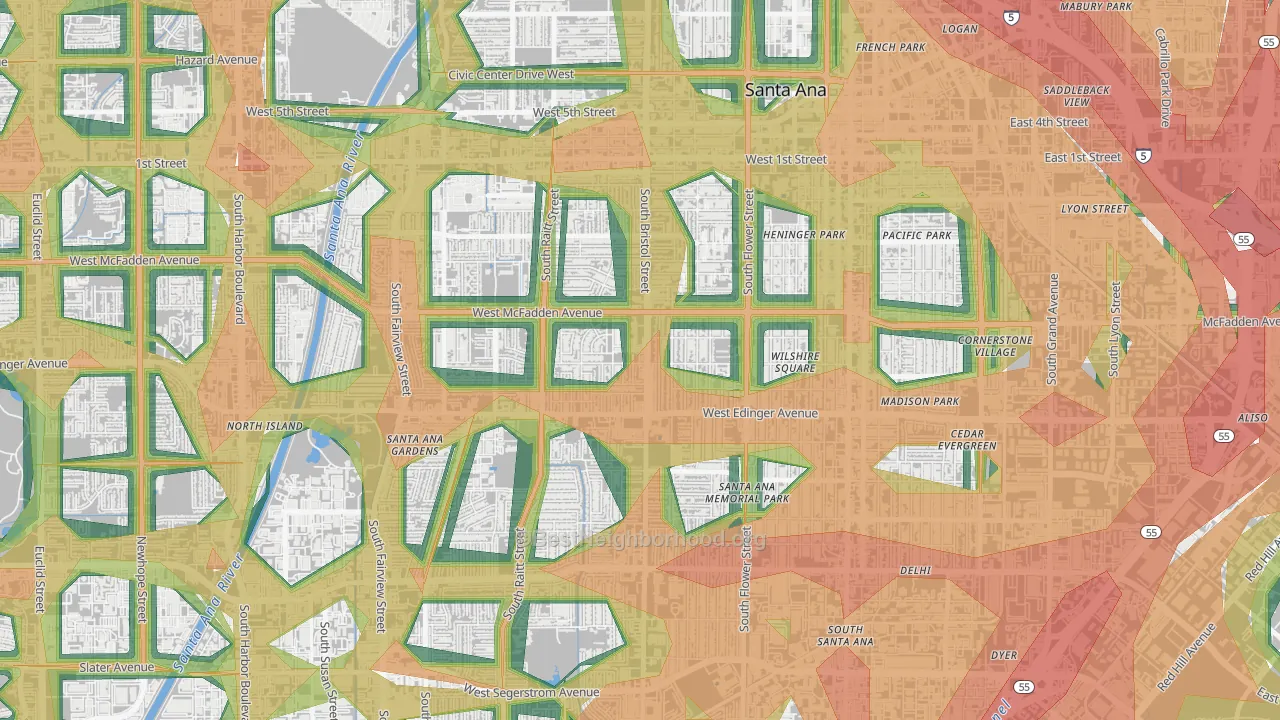 Mid City-Santa Ana, Santa Ana, CA Map of Noise Levels in Mid City-Santa Ana