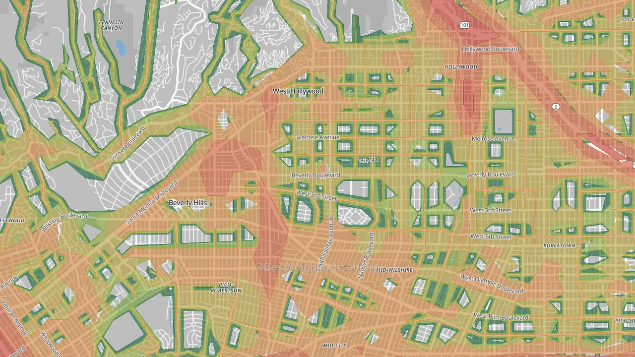 Mid City West, Los Angeles, CA Map of Noise Levels in Mid City West