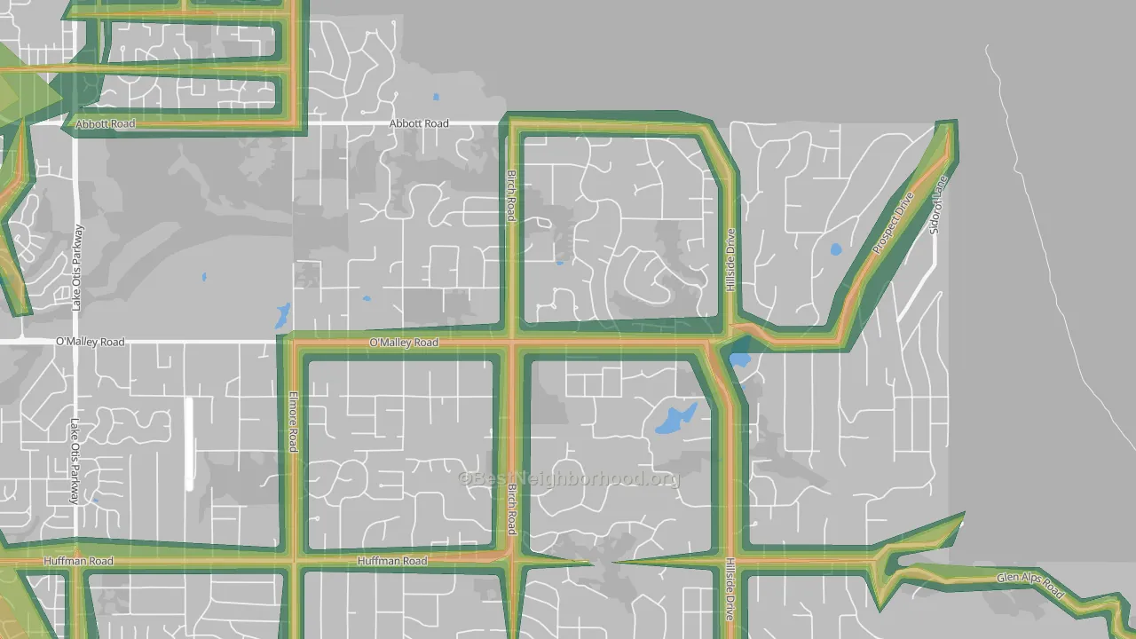 Mid-Hillside, Anchorage, AK Map of Noise Levels in Mid-Hillside