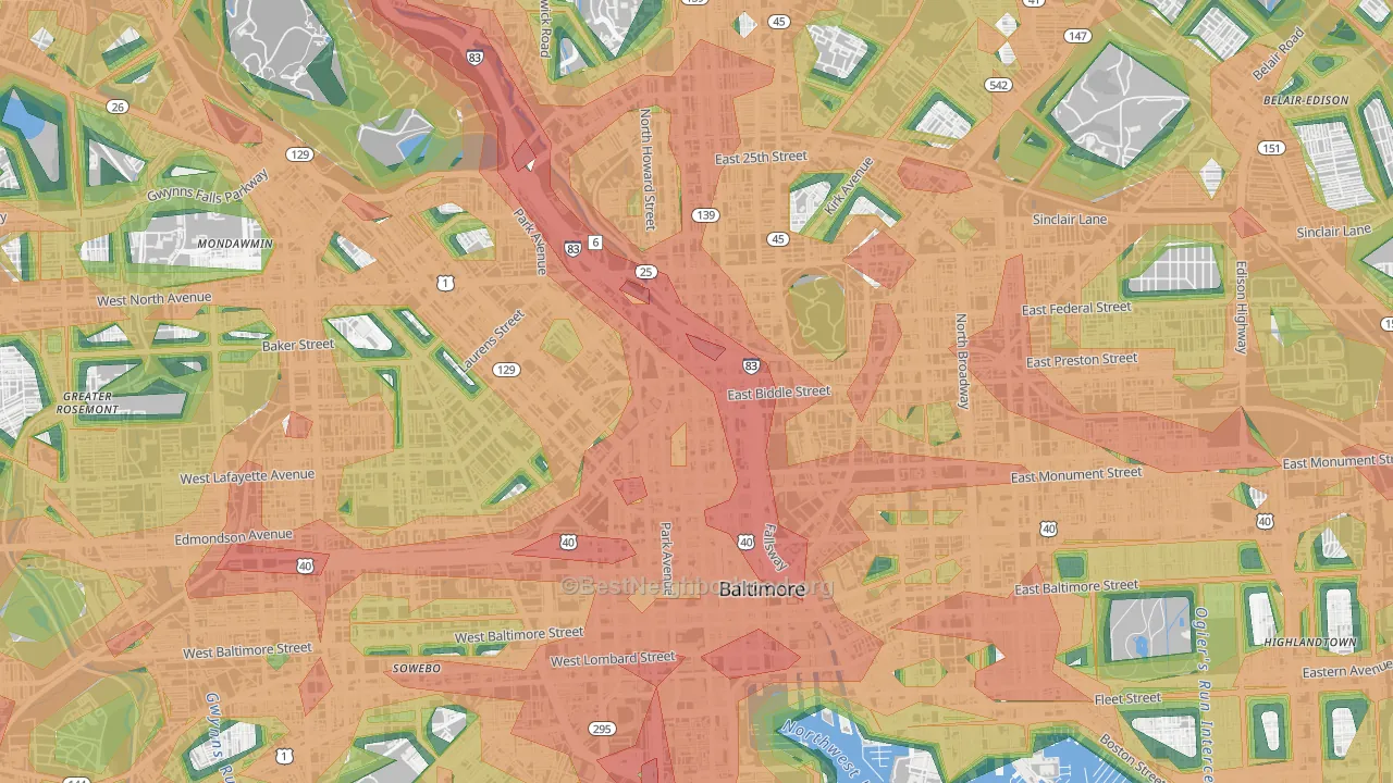 Mid-Town Belvedere, Baltimore, MD Map of Noise Levels in Mid-Town Belvedere