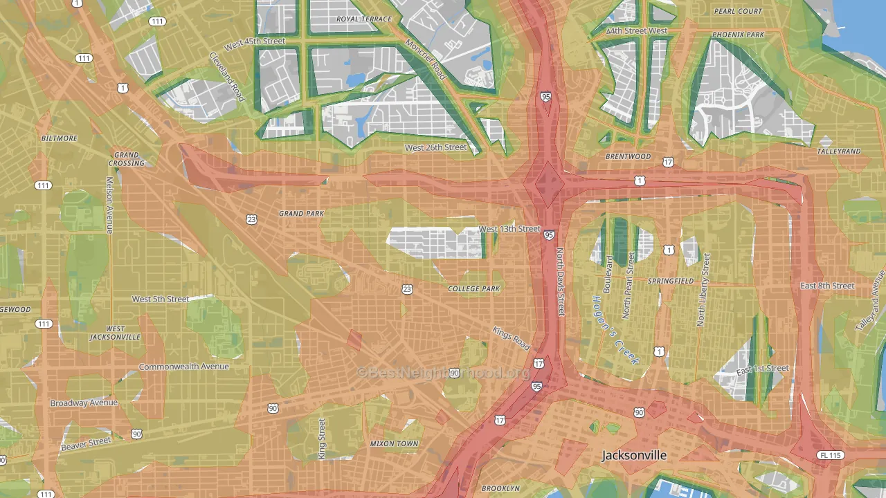Mid-Westside, Jacksonville, FL Map of Noise Levels in Mid-Westside