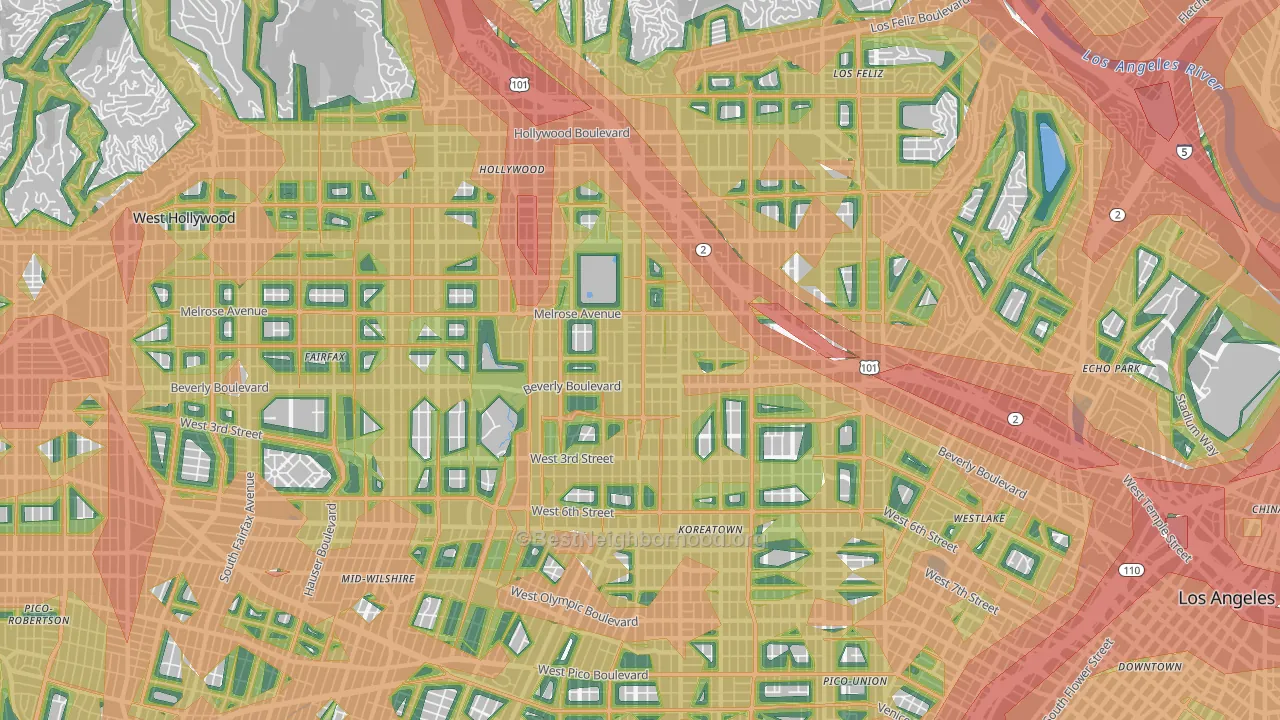 Mid Wilshire, Los Angeles, CA Map of Noise Levels in Mid Wilshire