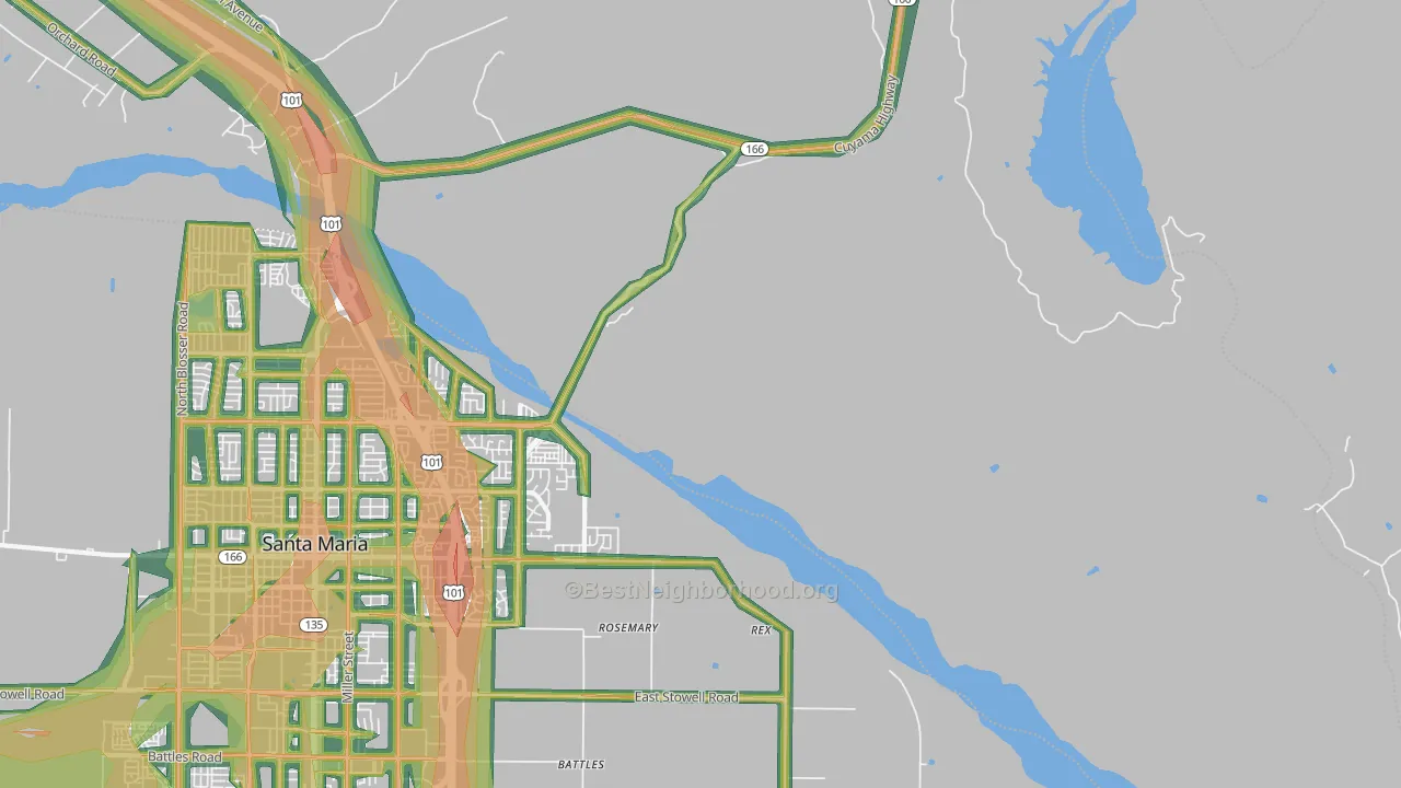 Midco, CA Map of Noise Levels in Midco