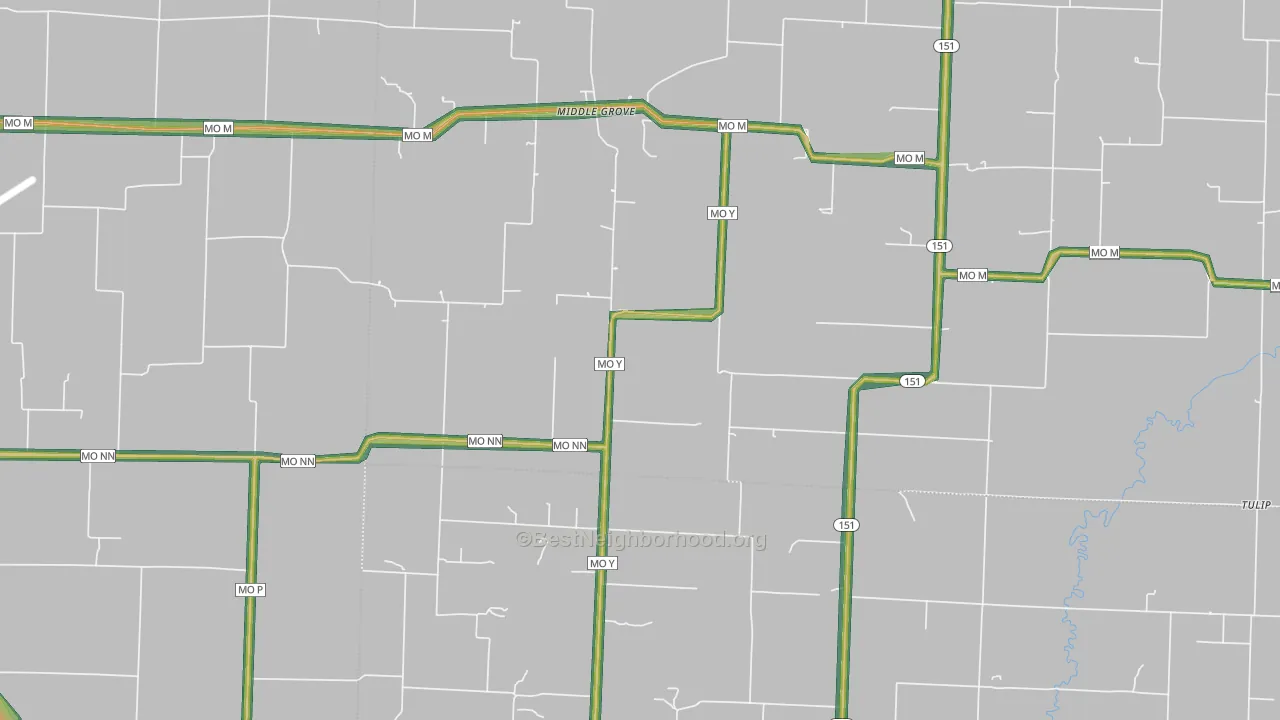 Middle Grove, MO Map of Noise Levels in Middle Grove