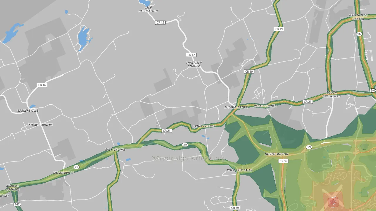 Middle Grove, NY Map of Noise Levels in Middle Grove