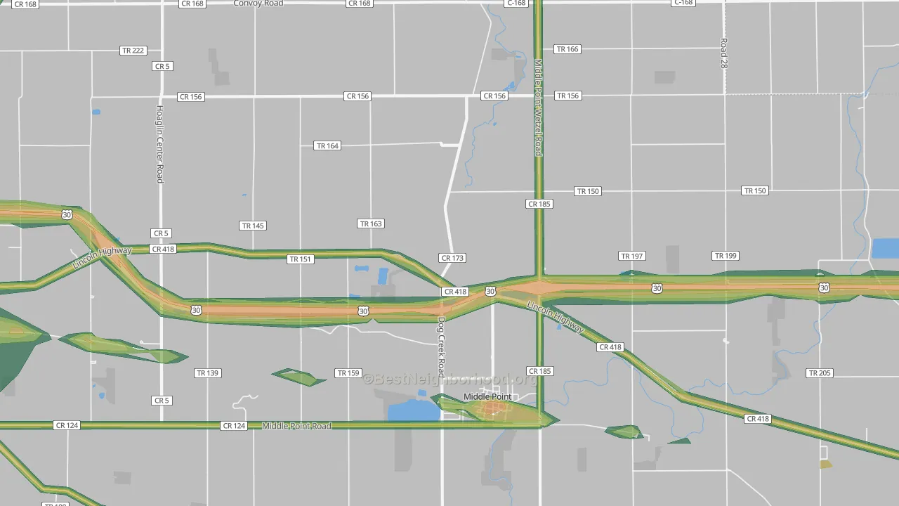 Middle Point, OH Map of Noise Levels in Middle Point