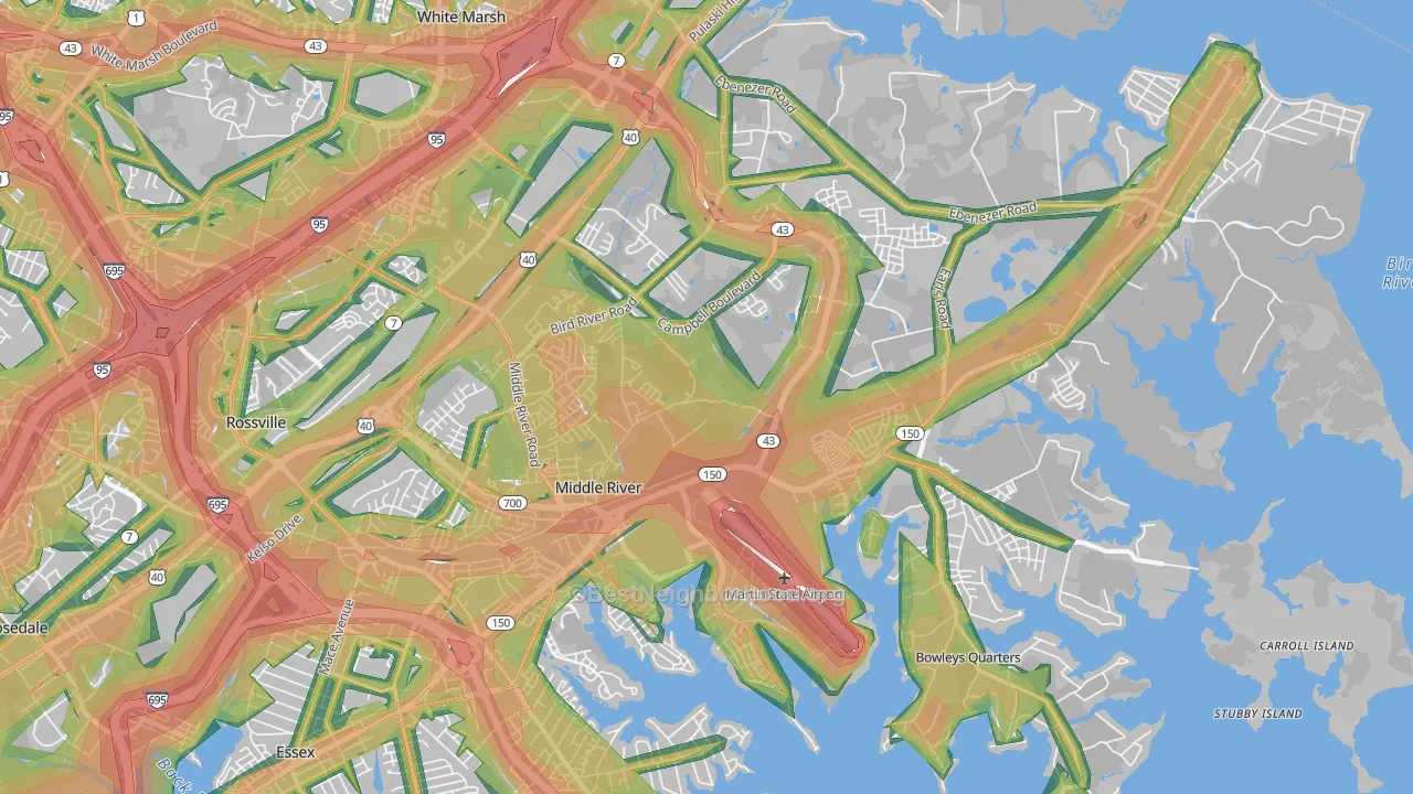 Middle River, MD Map of Noise Levels in Middle River