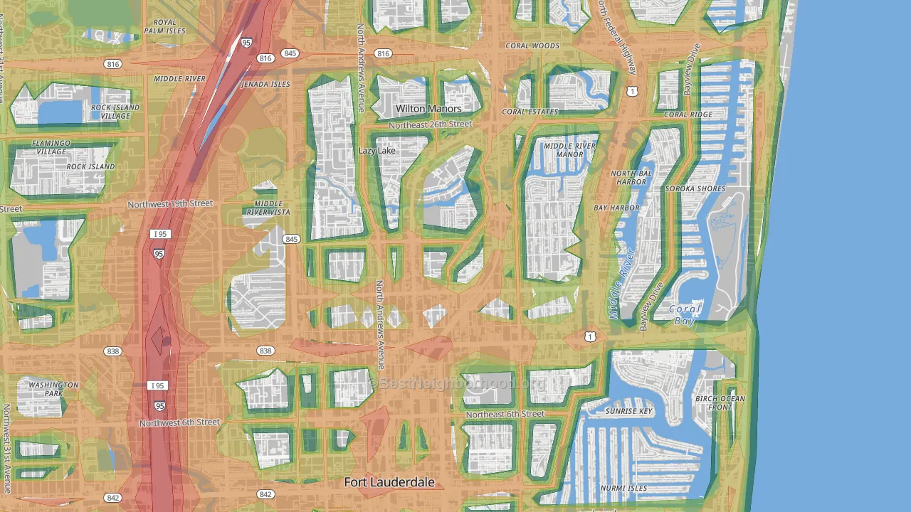 Middle River Terrace, Fort Lauderdale, FL Map of Noise Levels in Middle River Terrace