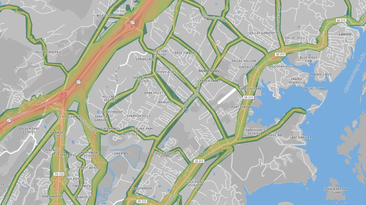 Middle Valley, TN Map of Noise Levels in Middle Valley
