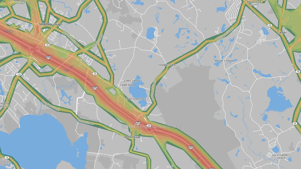Middleborough, MA Map of Noise Levels in Middleborough