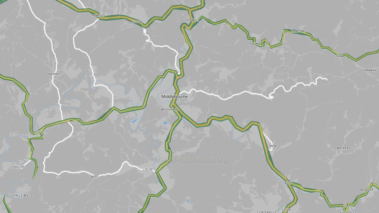Middlebourne, WV Map of Noise Levels in Middlebourne