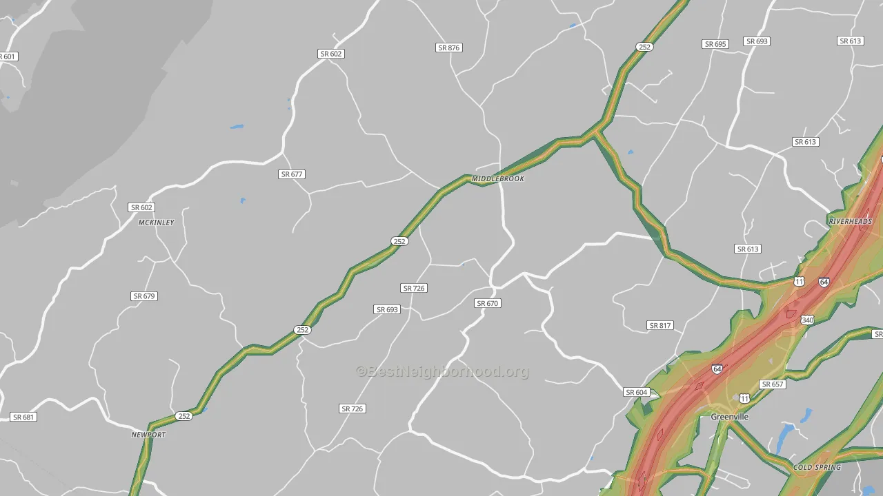 Middlebrook, VA Map of Noise Levels in Middlebrook