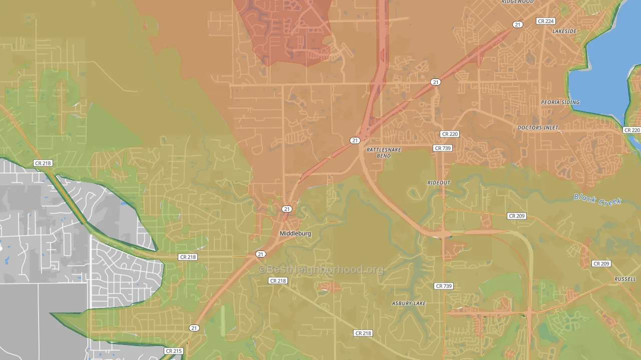 Middleburg, FL Map of Noise Levels in Middleburg