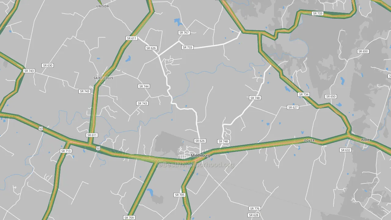 Middleburg, VA Map of Noise Levels in Middleburg