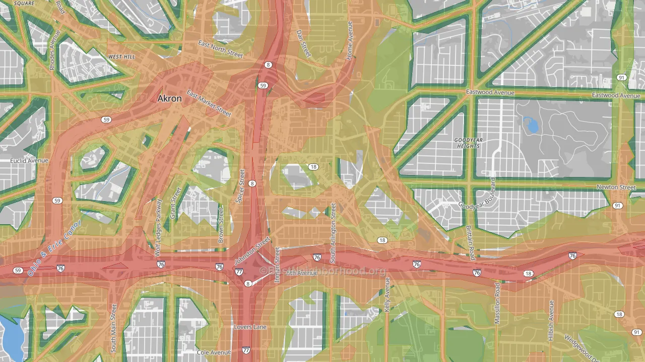 Middlebury, Akron, OH Map of Noise Levels in Middlebury