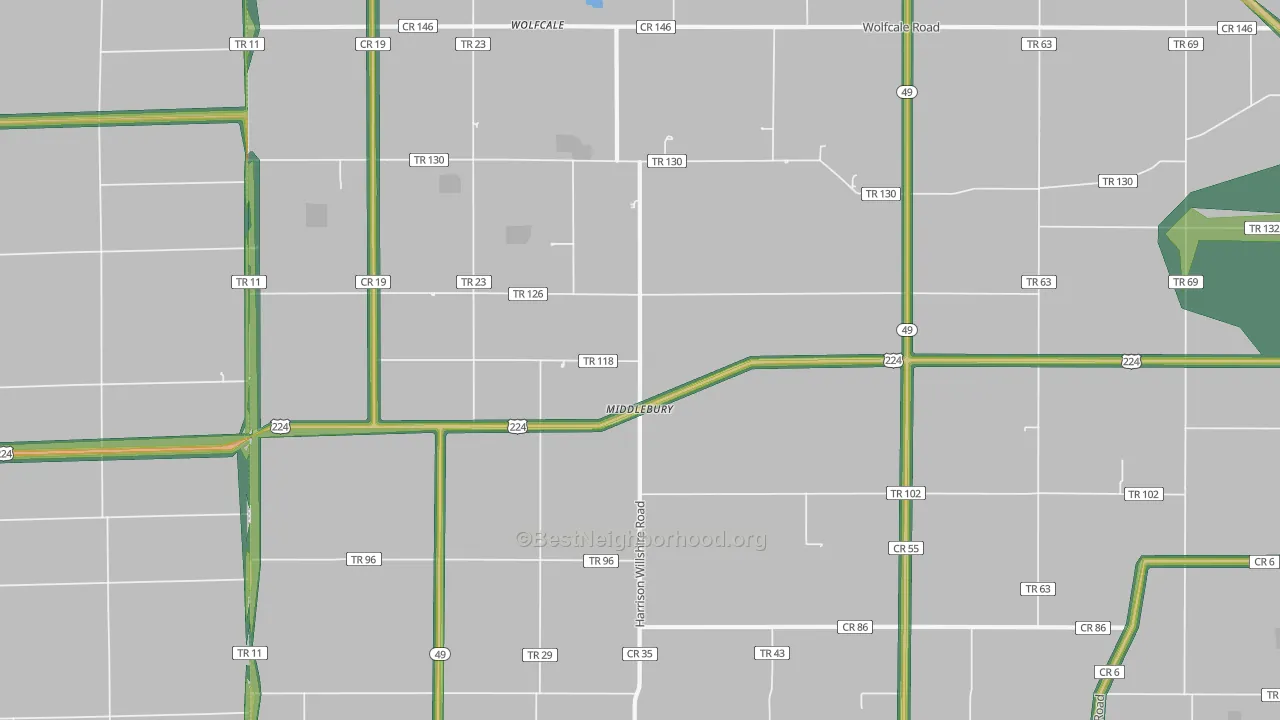 Middlebury, OH Map of Noise Levels in Middlebury