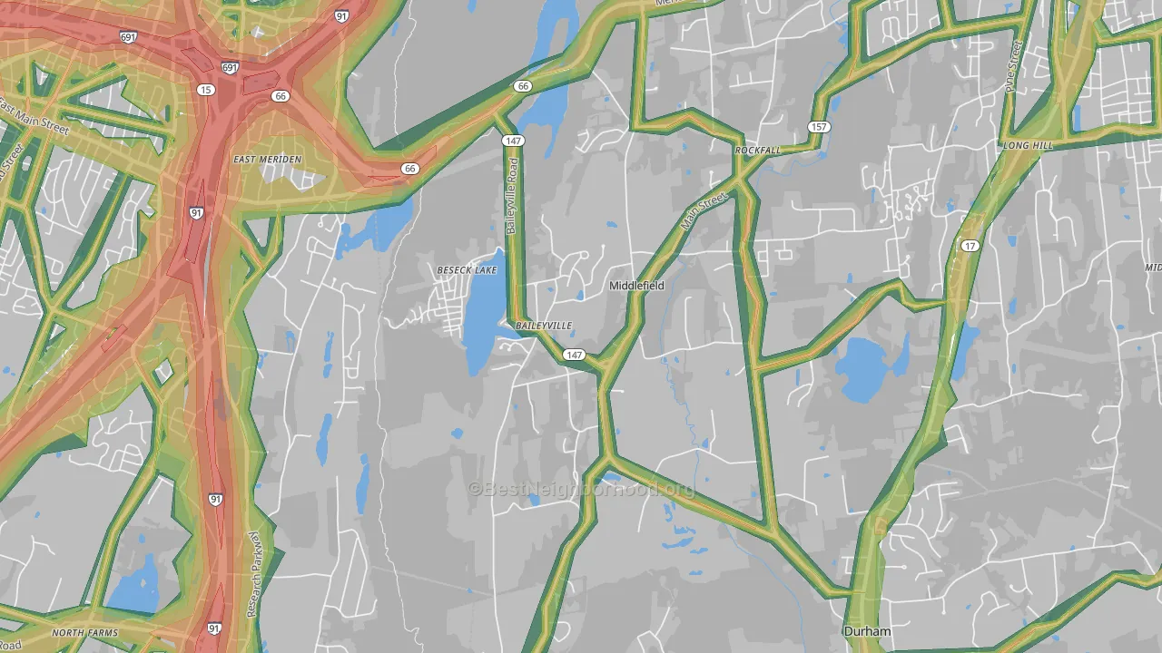 Middlefield, CT Map of Noise Levels in Middlefield
