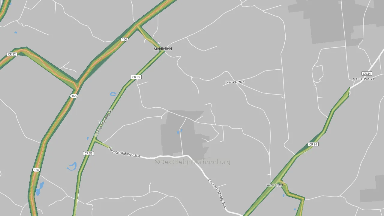 Middlefield, NY Map of Noise Levels in Middlefield
