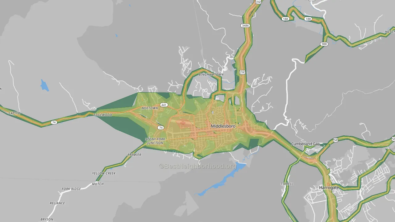 Middlesboro, KY Map of Noise Levels in Middlesboro