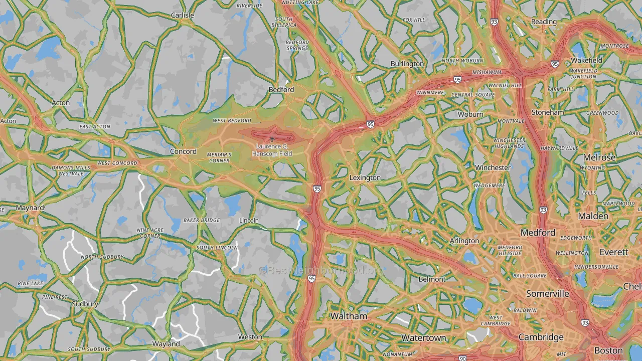 Middlesex County, MA Map of Noise Levels in Middlesex County