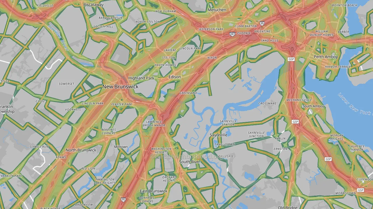 Middlesex County, NJ Map of Noise Levels in Middlesex County