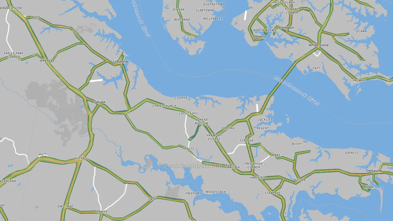 Middlesex County, VA Map of Noise Levels in Middlesex County
