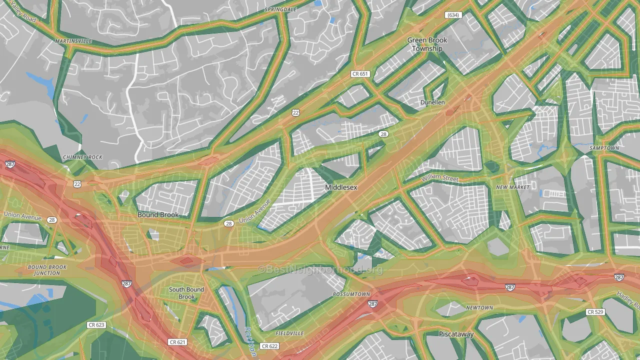 Middlesex, NJ Map of Noise Levels in Middlesex