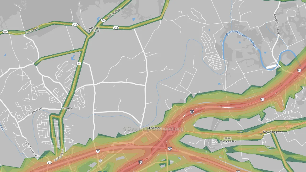 Middlesex, PA Map of Noise Levels in Middlesex