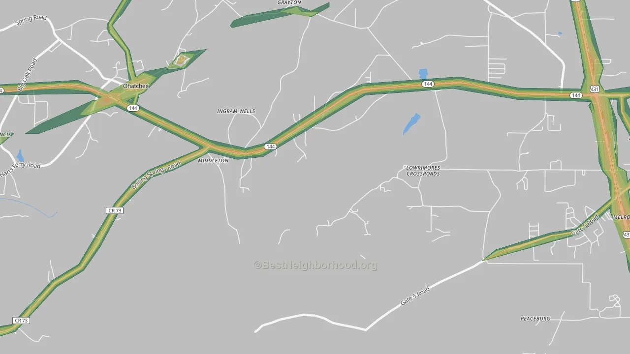 Middleton, AL Map of Noise Levels in Middleton