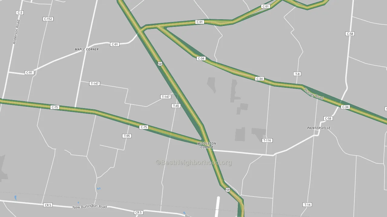 Middleton Corner, OH Map of Noise Levels in Middleton Corner