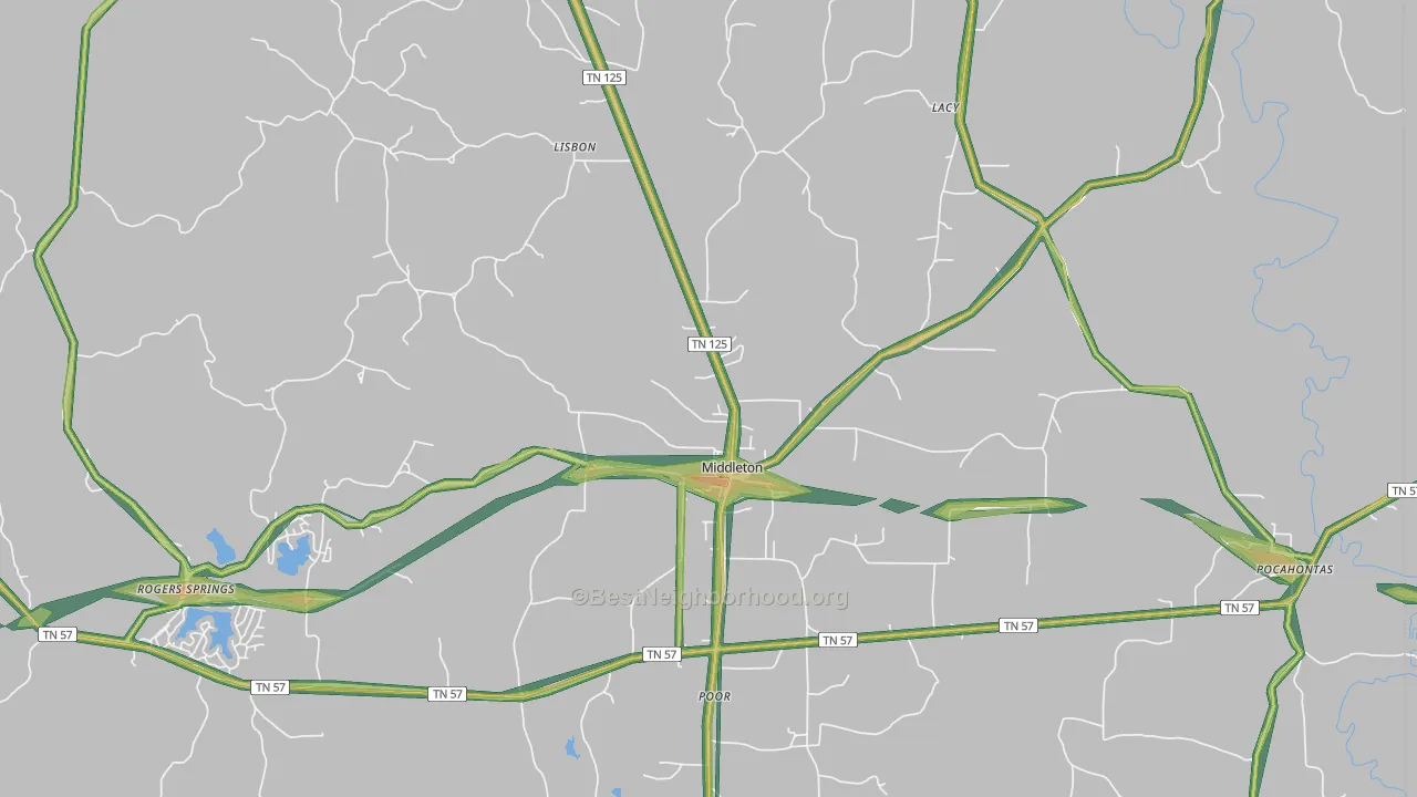 Middleton, TN Map of Noise Levels in Middleton
