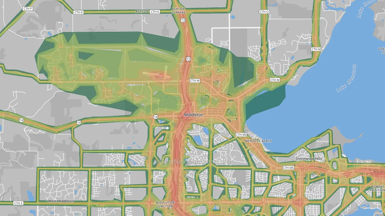 Middleton, WI Map of Noise Levels in Middleton
