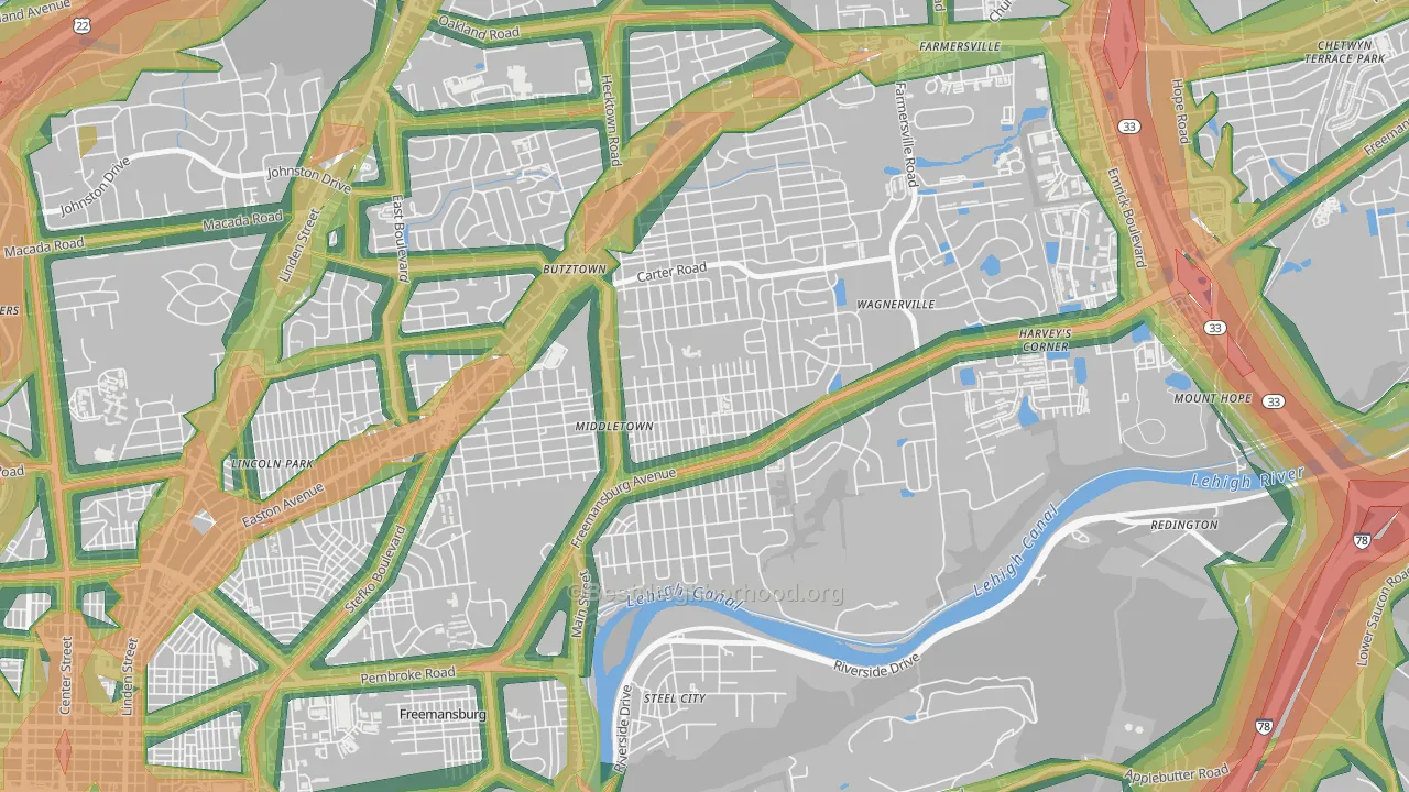 middletown, Bethlehem, PA Map of Noise Levels in middletown