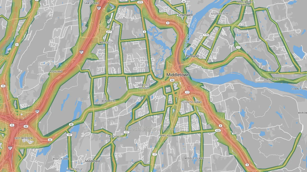 Middletown, CT Map of Noise Levels in Middletown