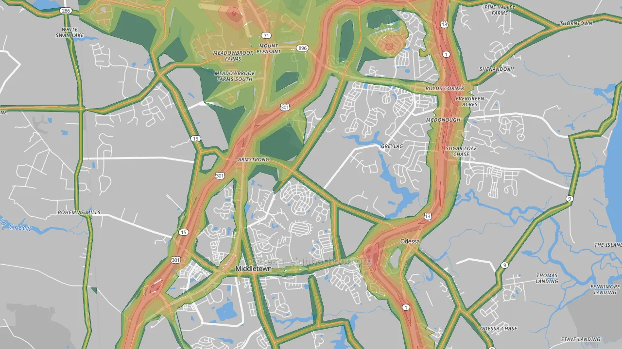 Middletown, DE Map of Noise Levels in Middletown