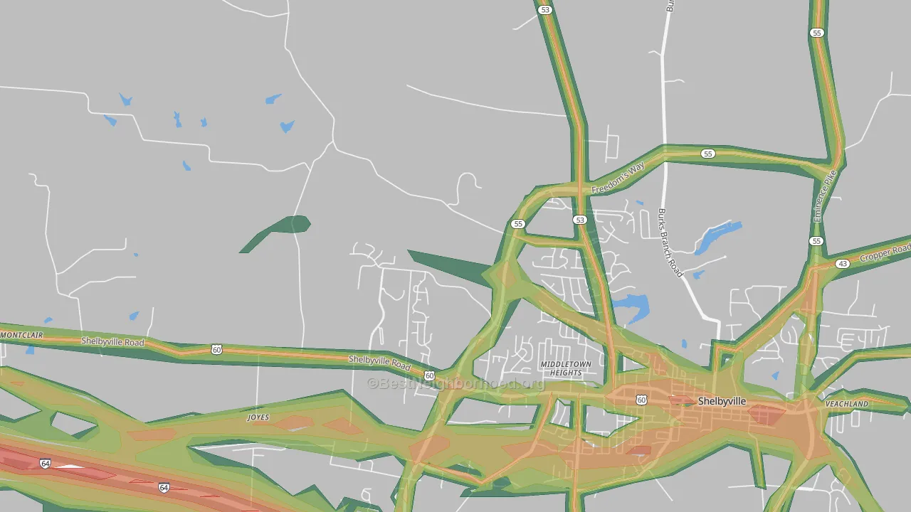 Middletown Heights, KY Map of Noise Levels in Middletown Heights