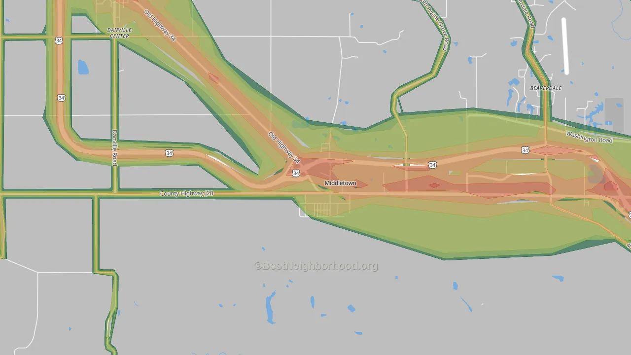 Middletown, IA Map of Noise Levels in Middletown
