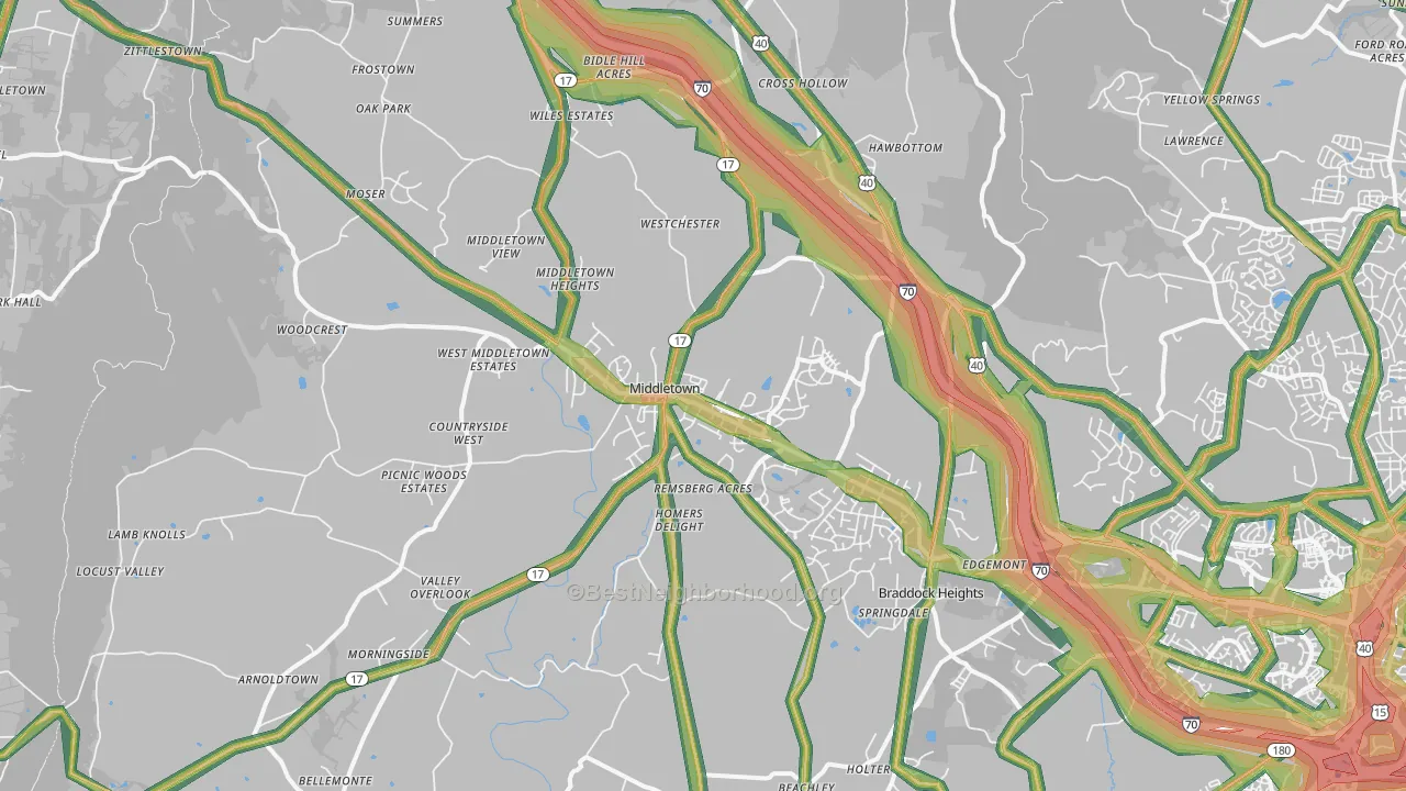Middletown, MD Map of Noise Levels in Middletown