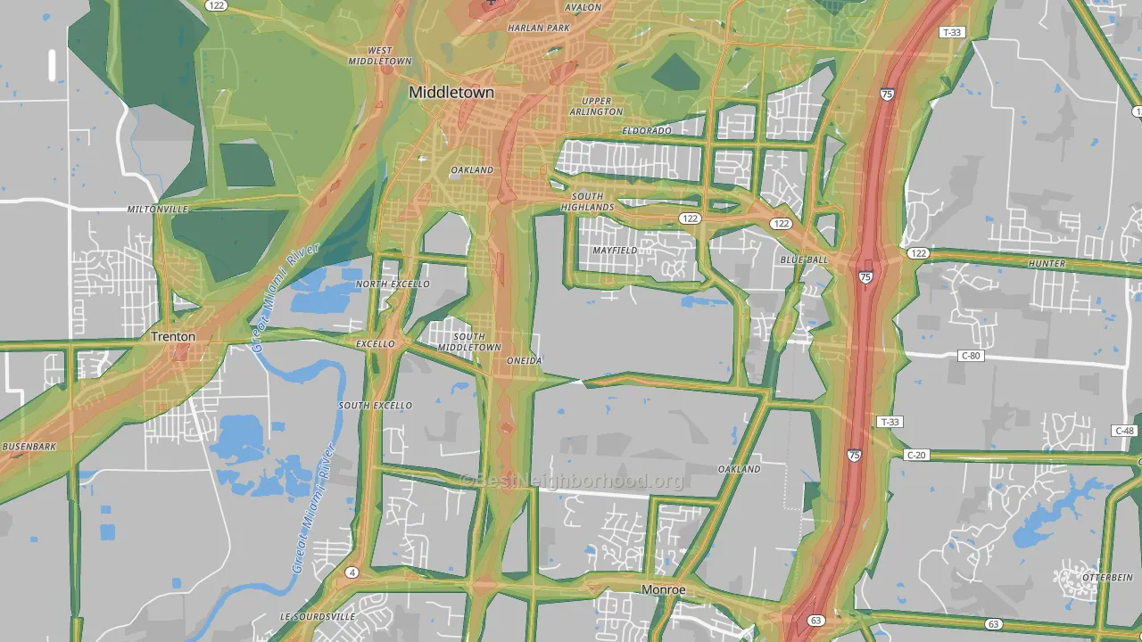Middletown, OH Map of Noise Levels in Middletown