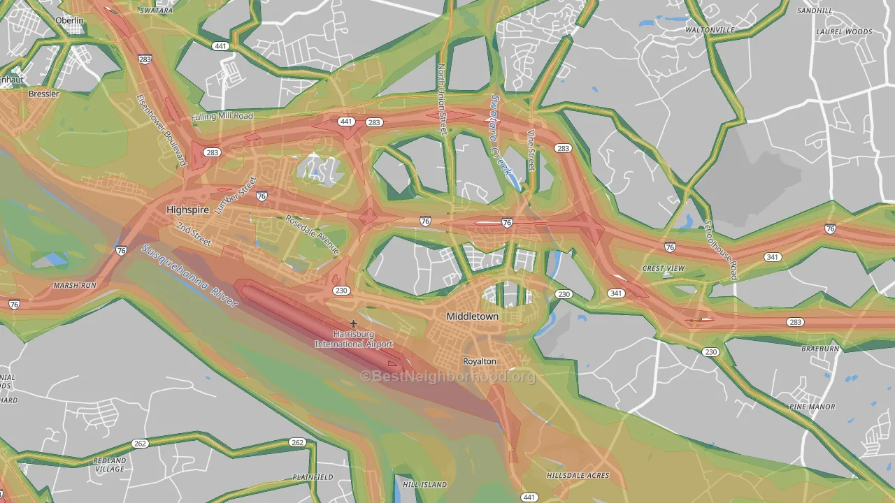 Middletown, PA Map of Noise Levels in Middletown