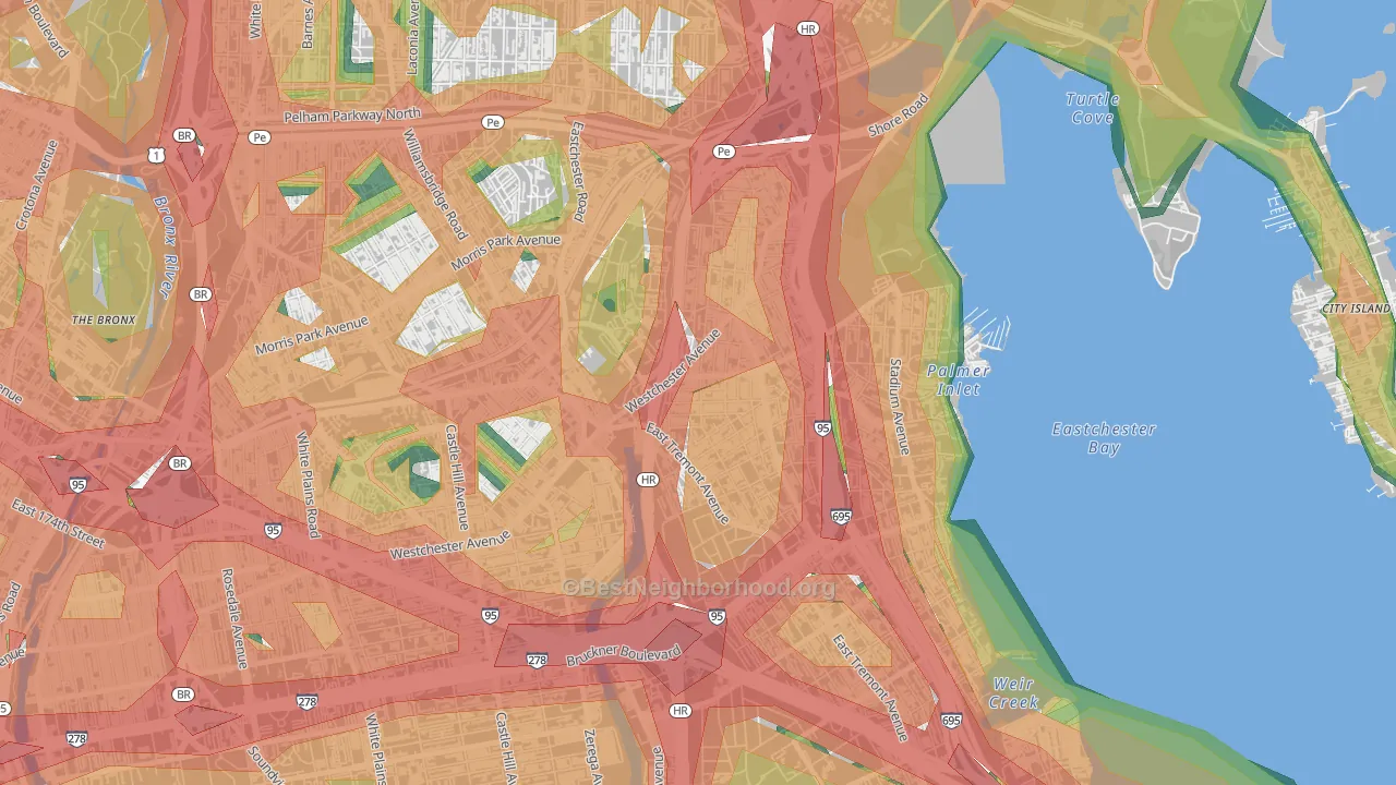 Middletown-Pelham Bay, Bronx, NY Map of Noise Levels in Middletown-Pelham Bay