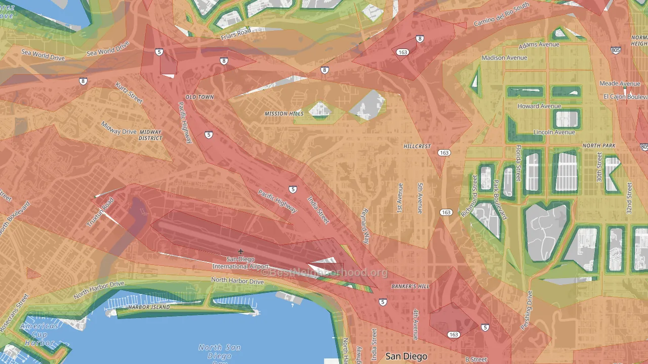 Middletown, San Diego, CA Map of Noise Levels in Middletown