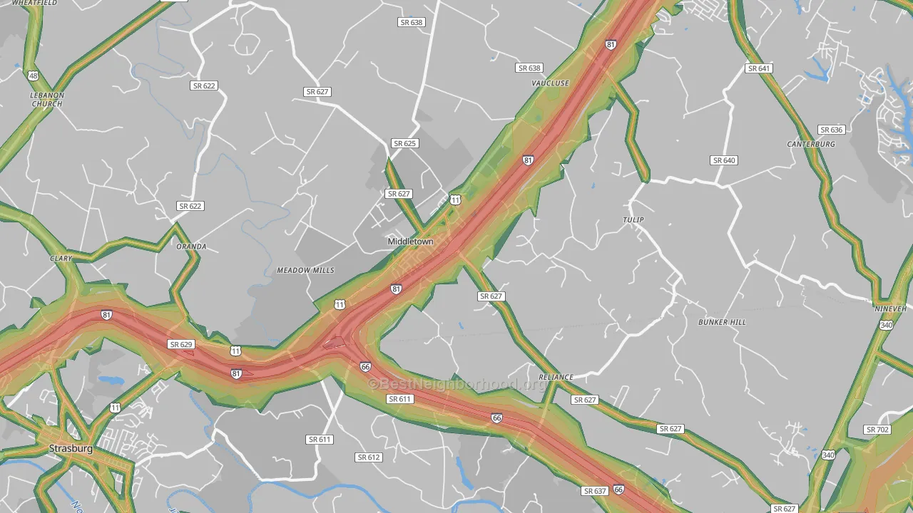 Middletown, VA Map of Noise Levels in Middletown