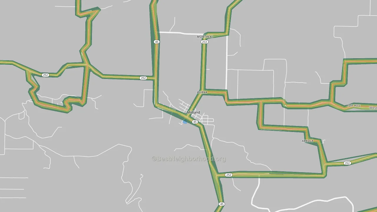 Midland, AR Map of Noise Levels in Midland