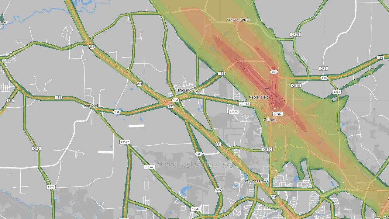 Midland City, AL Map of Noise Levels in Midland City