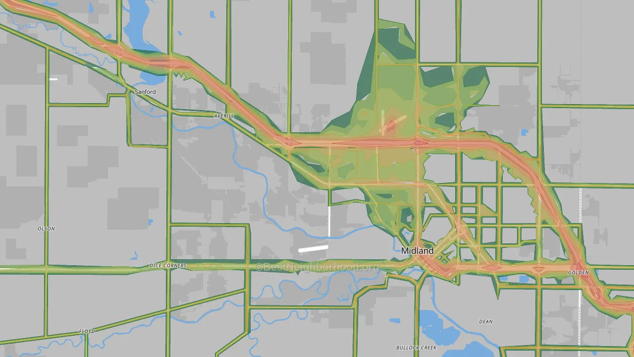 Midland County, MI Map of Noise Levels in Midland County
