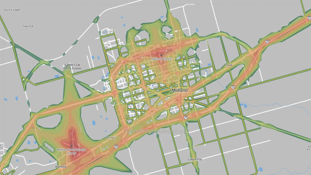 Midland County, TX Map of Noise Levels in Midland County